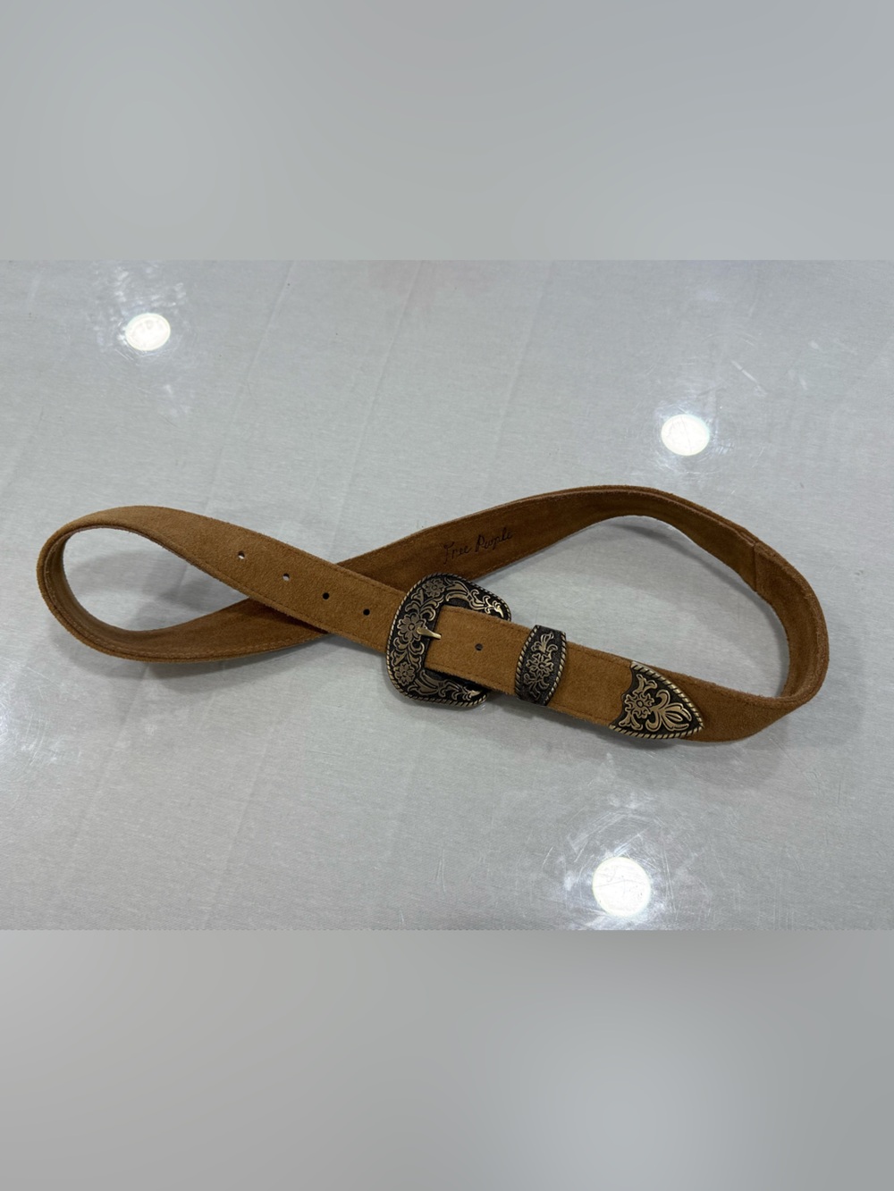Free People Camel colored cow Suede Western Buckle Belt